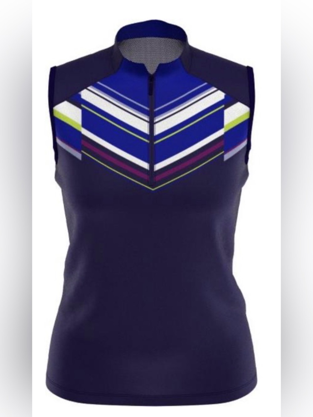 Callaway Shift Stripe Mini Mock Notch Sleeveless Shirt